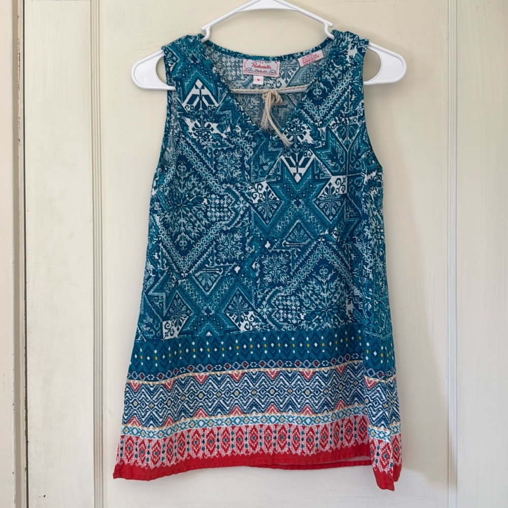 Panhandle Blue and Red Patterned Tank Top